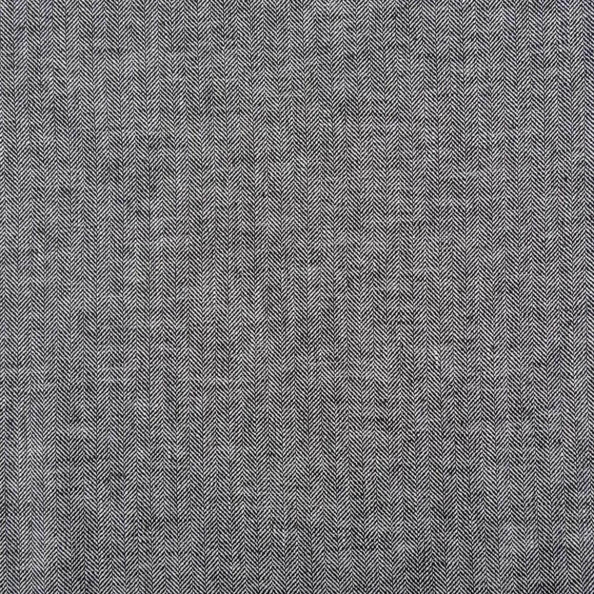 Leinen-Baumwollstoff Chambray Fischgrät meliert schwarz 1,38m Breite