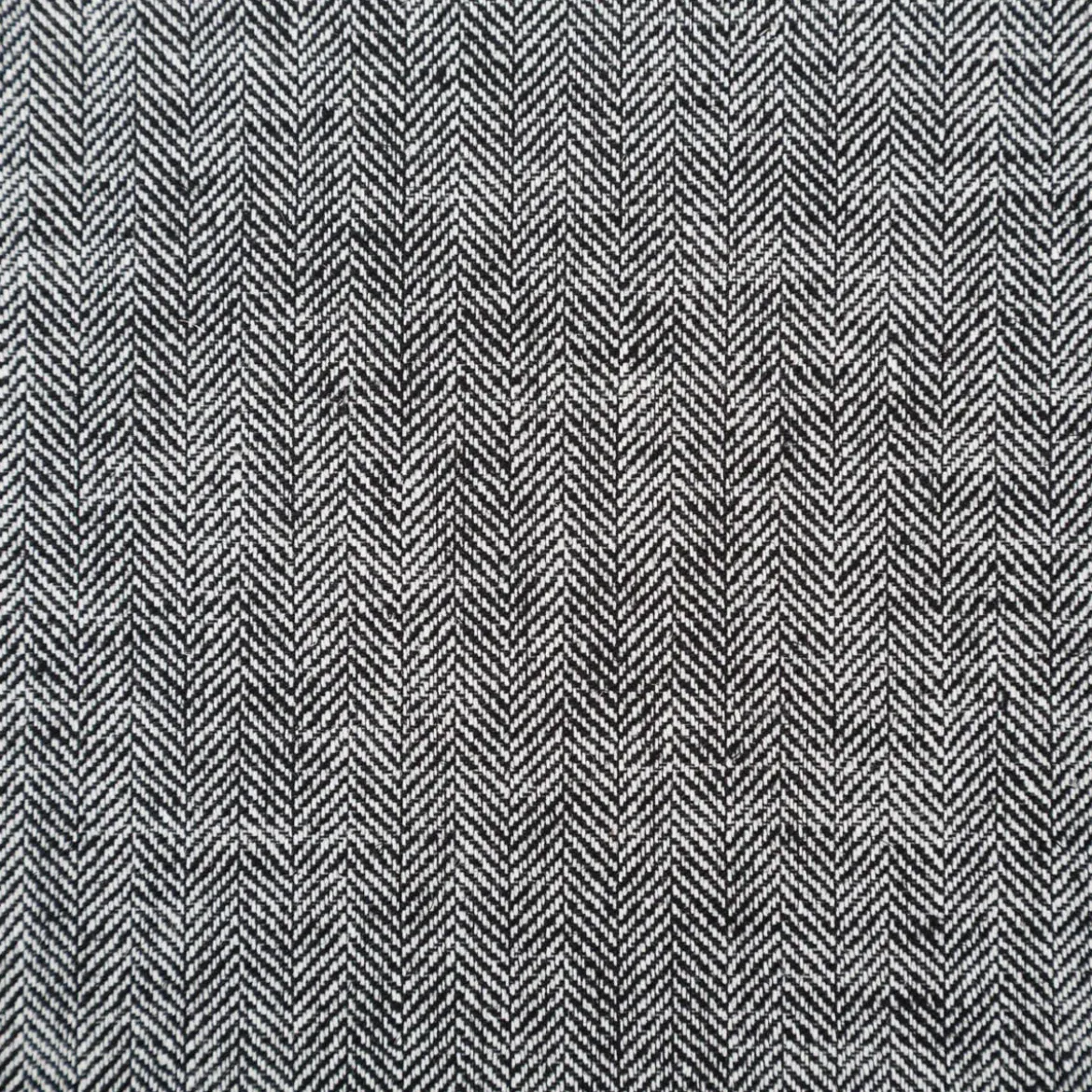 Leinen-Baumwollstoff Chambray Fischgrät meliert schwarz 1,38m Breite