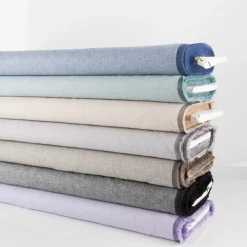 Leinen-Baumwollstoff Chambray Fischgrät meliert schwarz 1,38m Breite