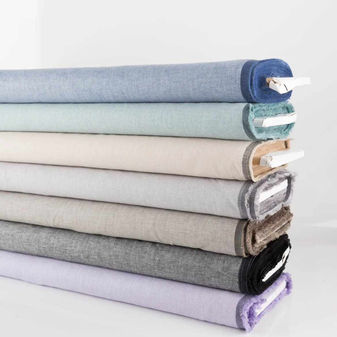 Leinen-Baumwollstoff Chambray Fischgrät meliert schwarz 1,38m Breite