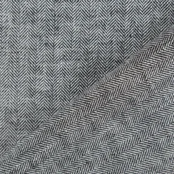 Leinen-Baumwollstoff Chambray Fischgrät meliert schwarz 1,38m Breite
