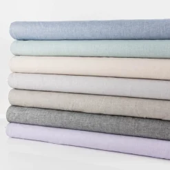 Leinen-Baumwollstoff Chambray Fischgrät meliert blau 1,38m Breite