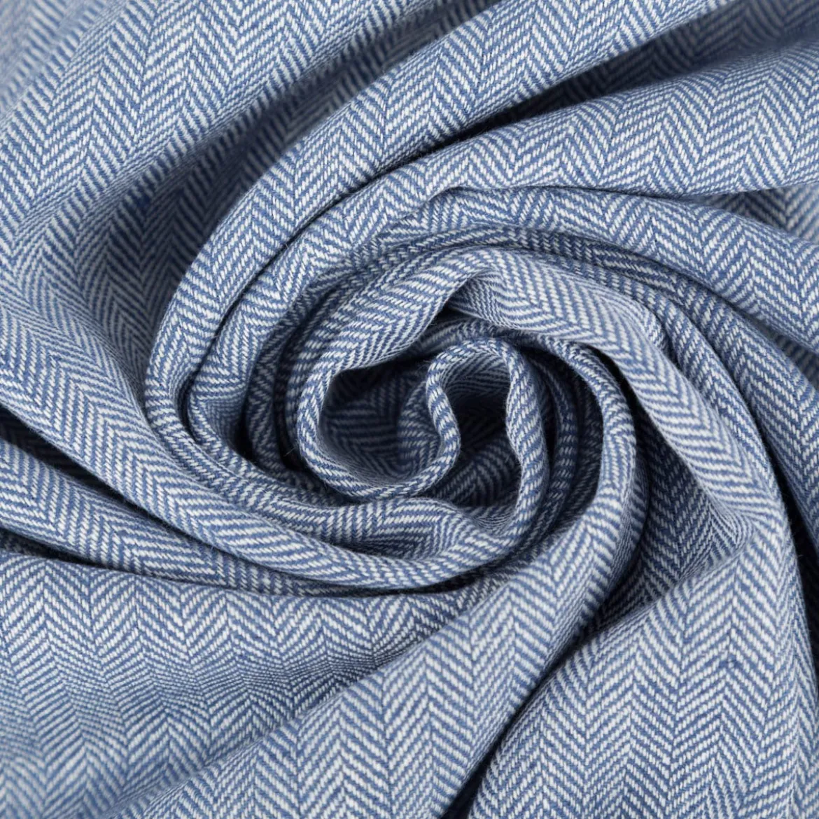 Leinen-Baumwollstoff Chambray Fischgrät meliert blau 1,38m Breite