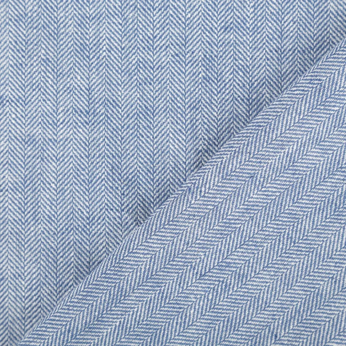 Leinen-Baumwollstoff Chambray Fischgrät meliert blau 1,38m Breite