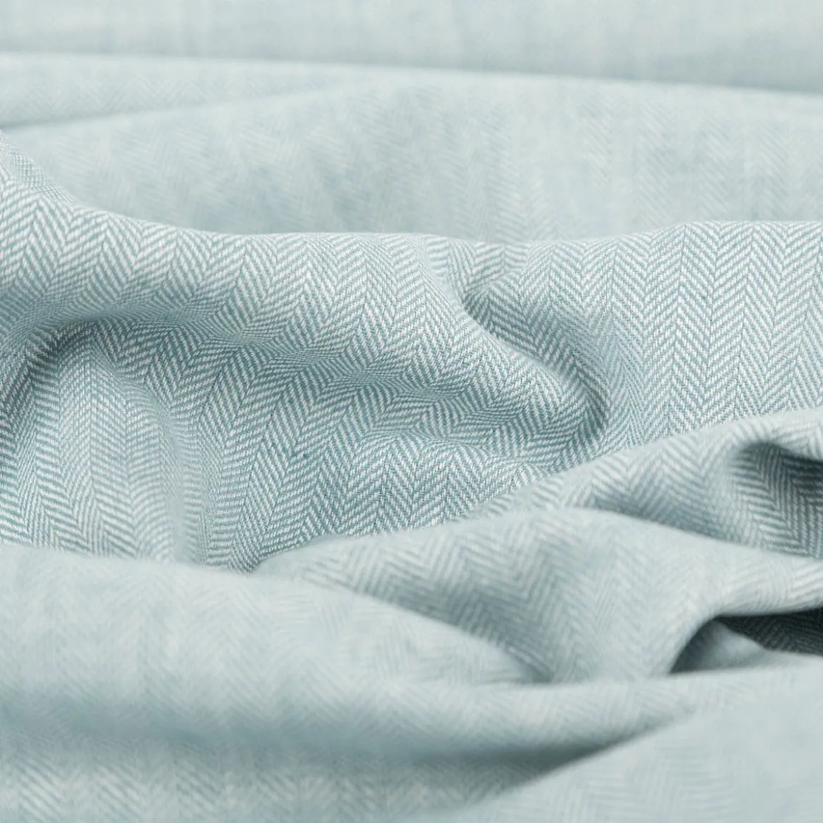 Leinen-Baumwollstoff Chambray Fischgrät meliert mint 1,38m Breite