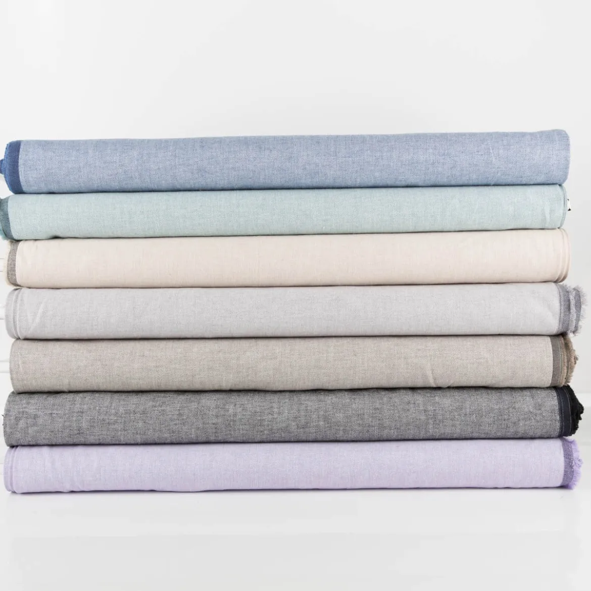 Leinen-Baumwollstoff Chambray Fischgrät meliert hellgrau 1,38m Breite