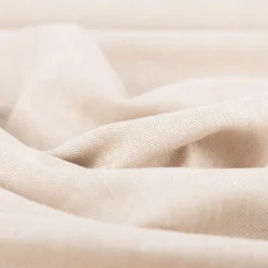 Leinen-Baumwollstoff Chambray Fischgrät meliert helles Beige 1,38m Breite