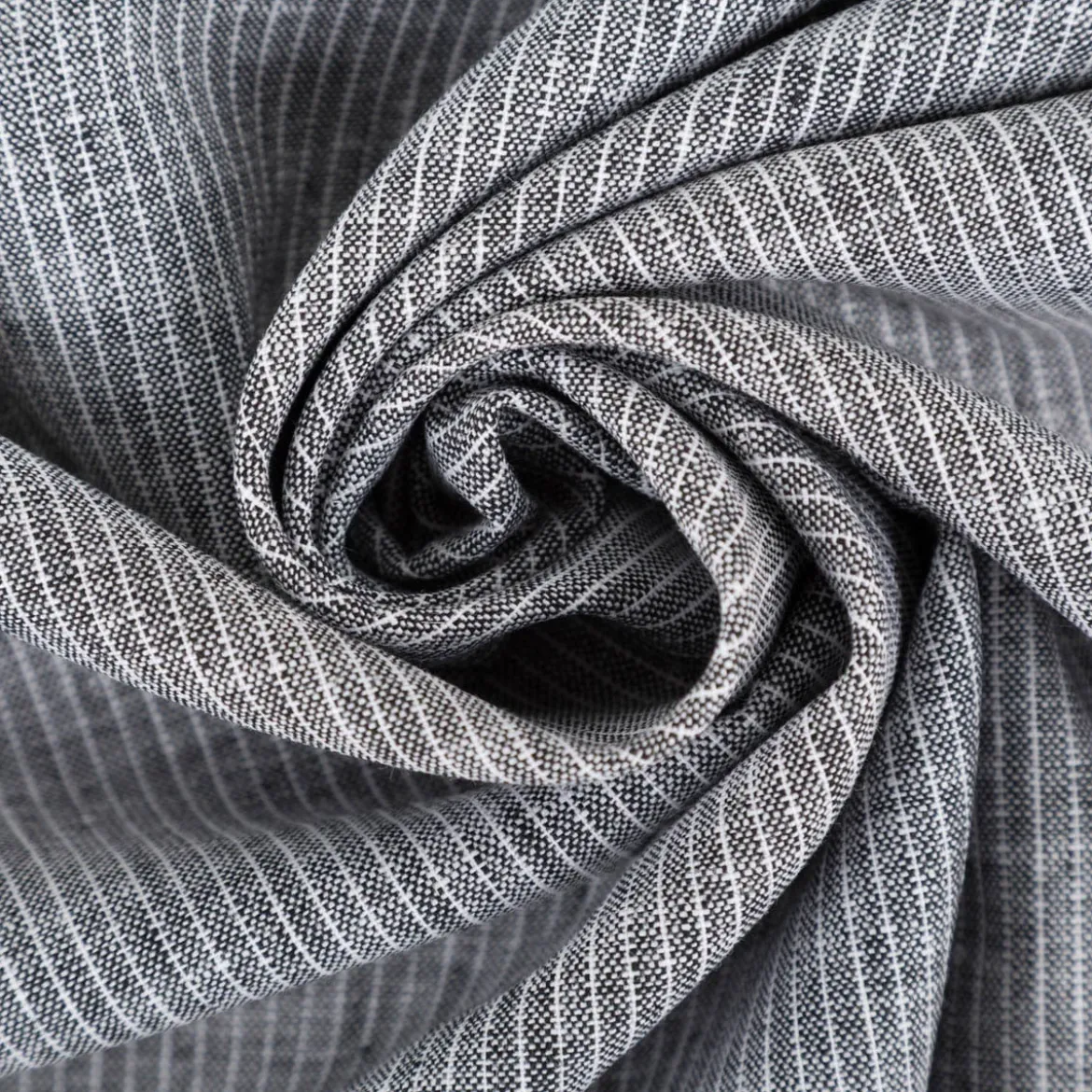 Leinen-Baumwollstoff Chambray Nadelstreifen meliert schwarz 1,38m Breite