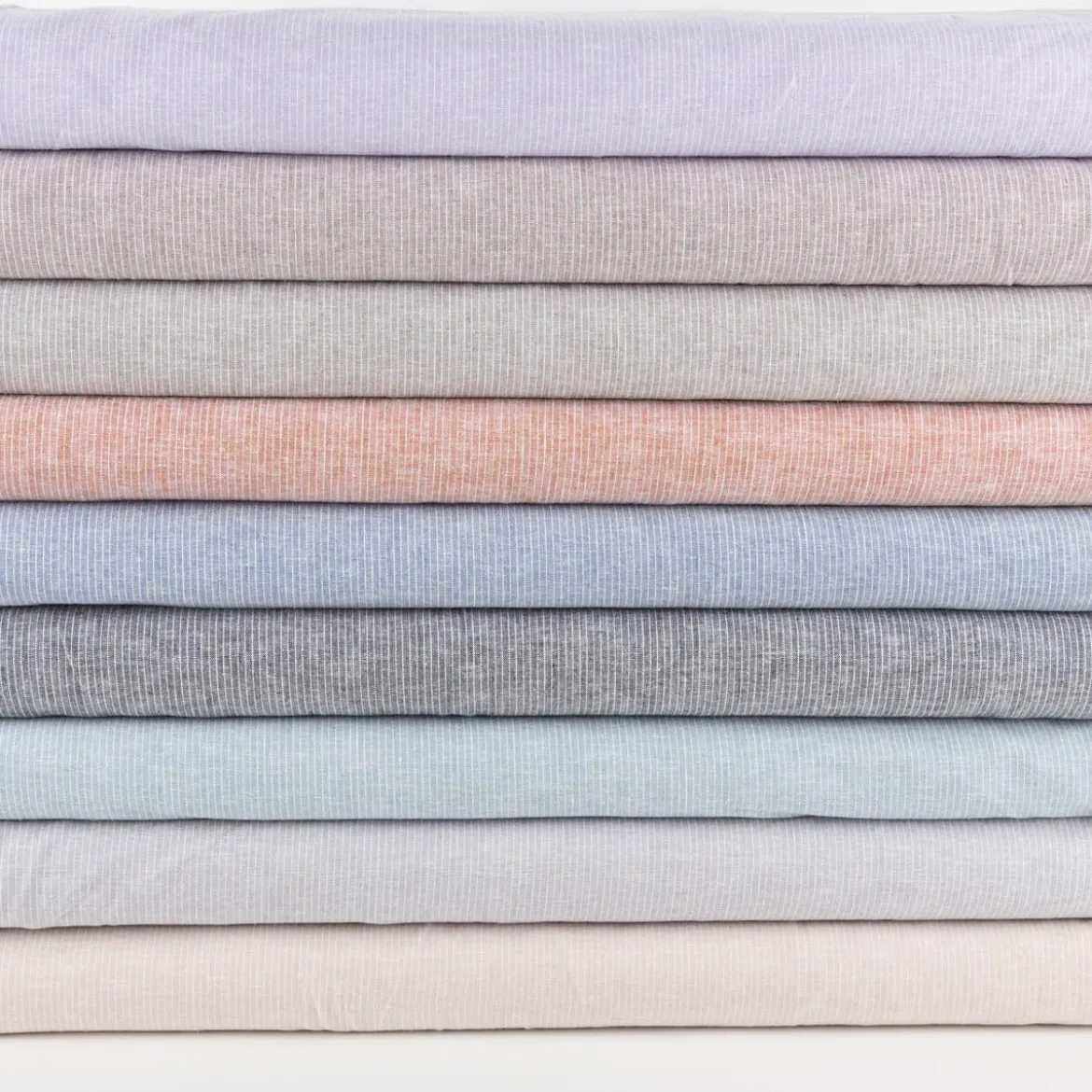 Leinen-Baumwollstoff Chambray Nadelstreifen meliert helles Beige 1,38m Breite