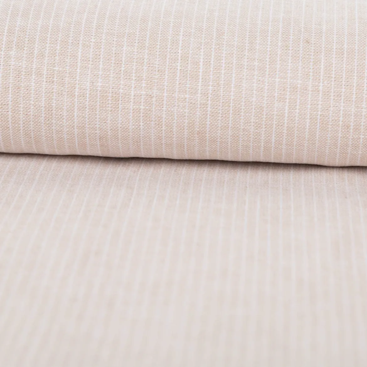 Leinen-Baumwollstoff Chambray Nadelstreifen meliert helles Beige 1,38m Breite
