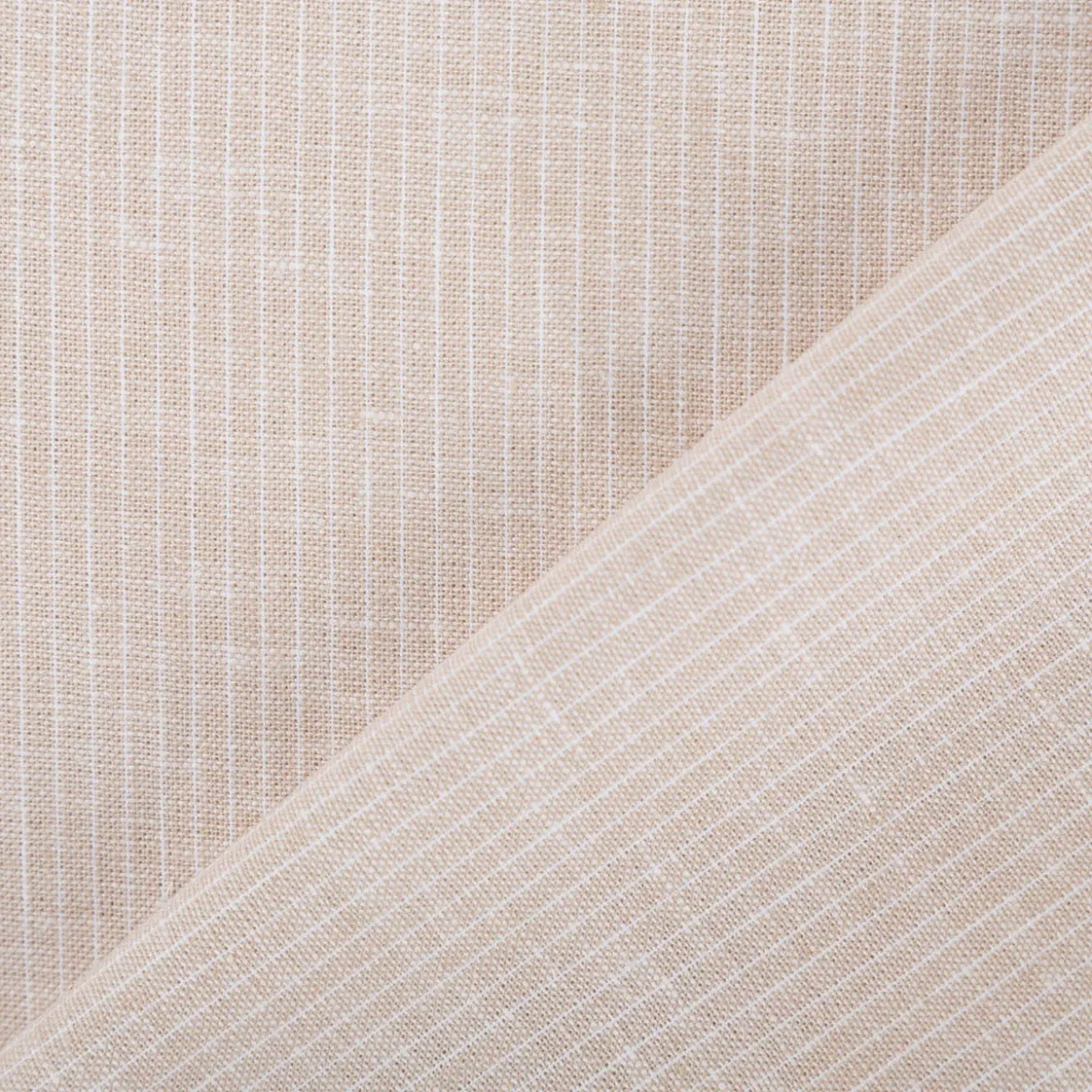 Leinen-Baumwollstoff Chambray Nadelstreifen meliert helles Beige 1,38m Breite