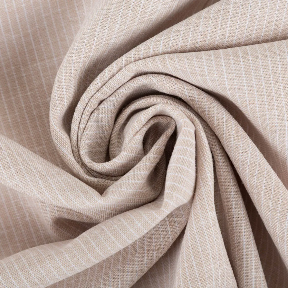Leinen-Baumwollstoff Chambray Nadelstreifen meliert helles Beige 1,38m Breite