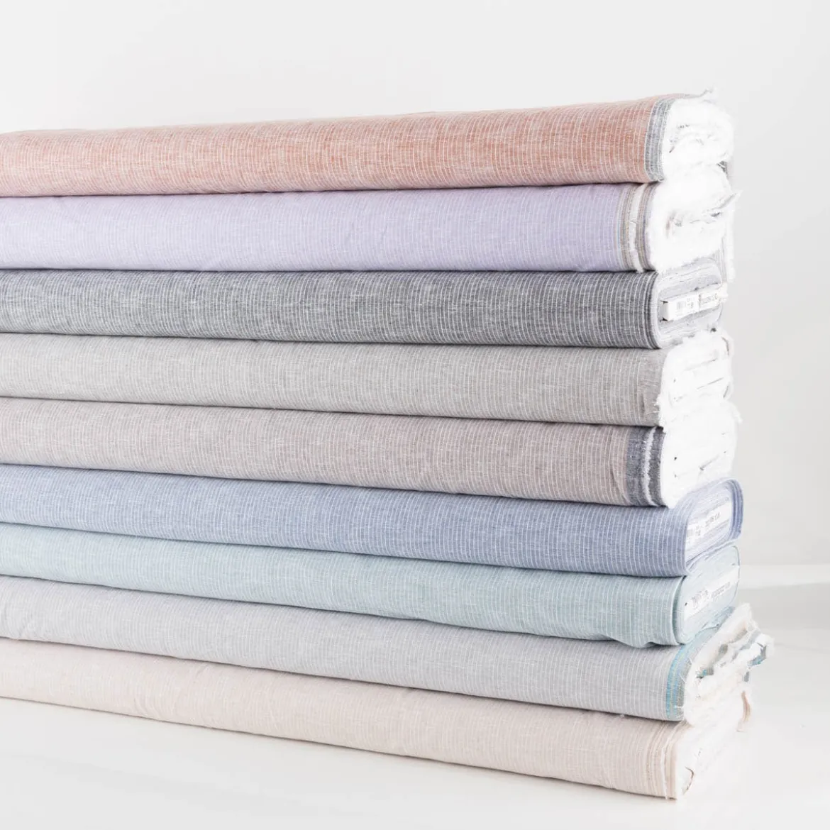 Leinen-Baumwollstoff Chambray Nadelstreifen meliert helles Beige 1,38m Breite