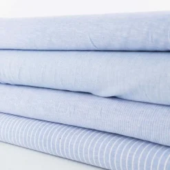 Leinen-Baumwollstoff Chambray Nadelstreifen meliert hellblau 1,38m Breite