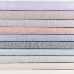 Leinen-Baumwollstoff Chambray Nadelstreifen meliert khaki-grün 1,38m Breite