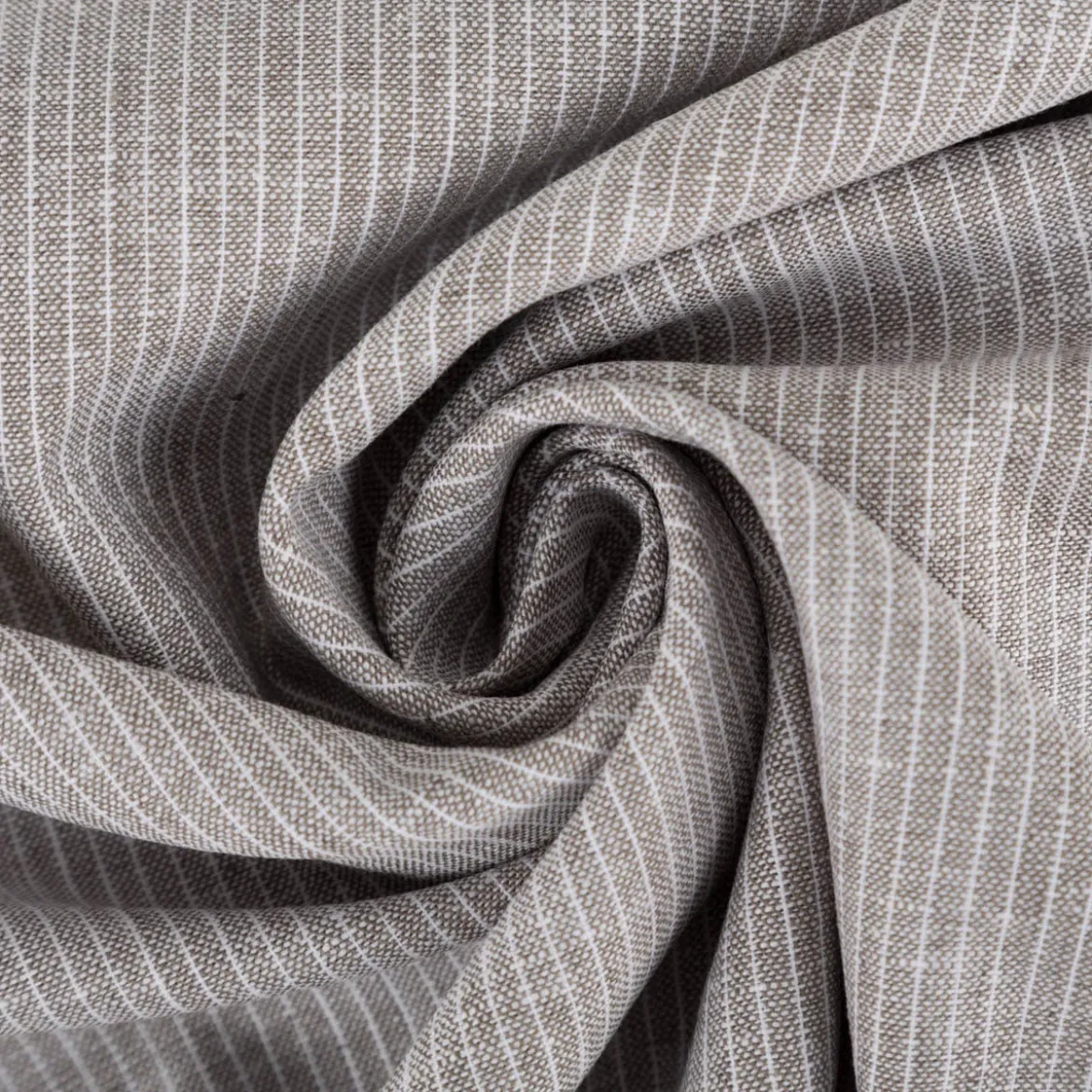 Leinen-Baumwollstoff Chambray Nadelstreifen meliert khaki-grün 1,38m Breite