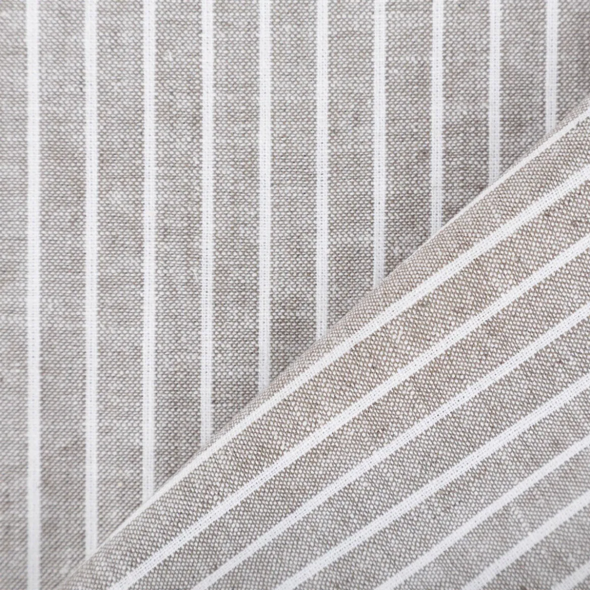 Leinen-Baumwollstoff Chambray Streifen meliert khaki-grün 1,38m Breite