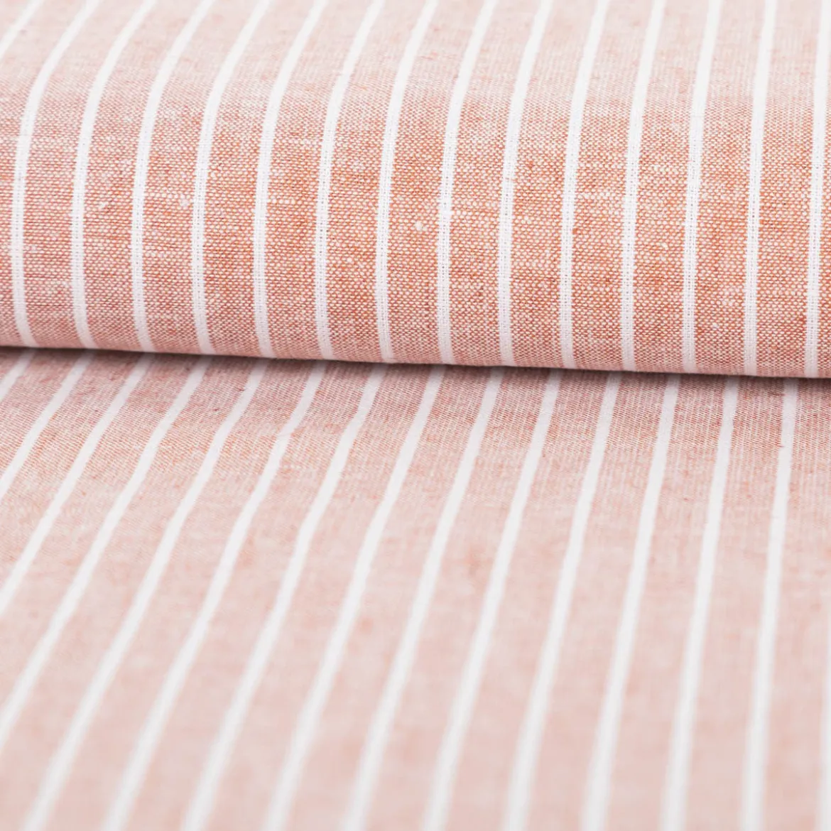Leinen-Baumwollstoff Chambray Streifen meliert ziegelrot 1,38m Breite