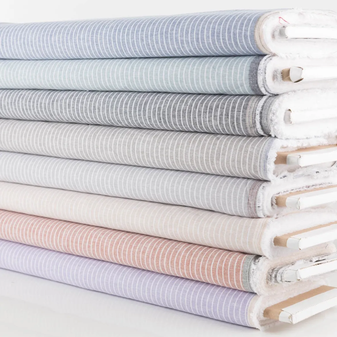 Leinen-Baumwollstoff Chambray Streifen meliert helles Beige 1,38m Breite