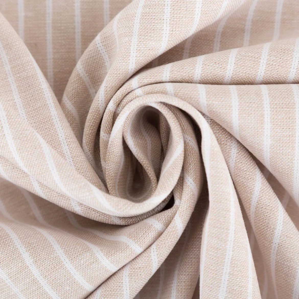 Leinen-Baumwollstoff Chambray Streifen meliert helles Beige 1,38m Breite