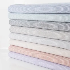 Leinen-Baumwollstoff Chambray Streifen meliert helles Beige 1,38m Breite