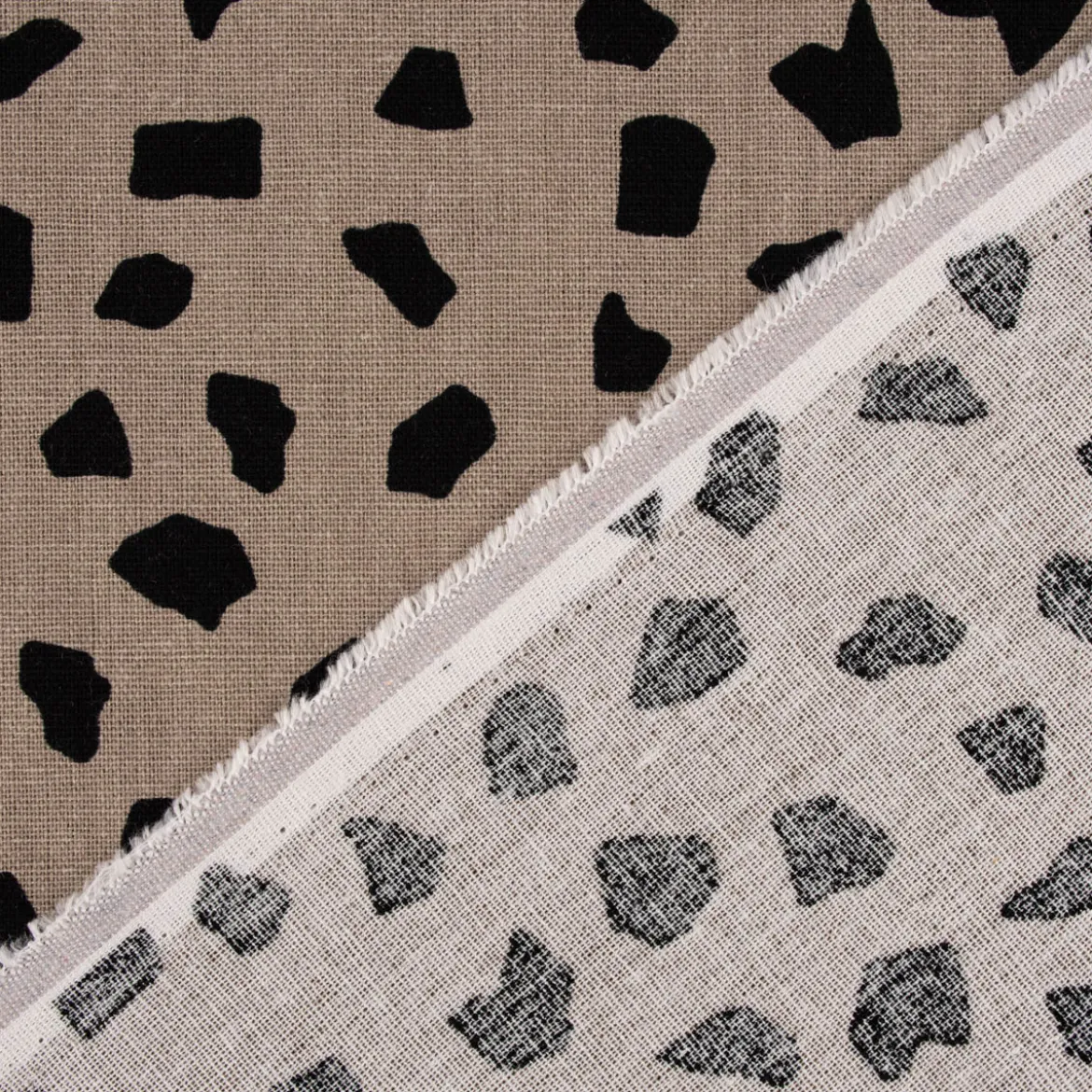 Leinenstoff mit Viskoseanteil Dots abstrakte Punkte taupe 1,35m Breite
