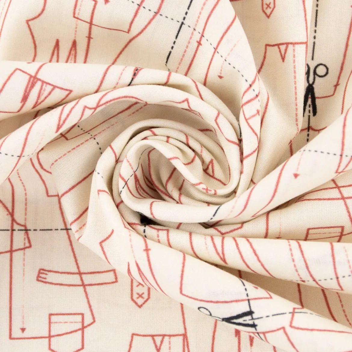 LeQuilt Patchworkstoff Baumwollstoff Popeline Tailleur Schnittmusterteile Scheren creme 115cm Breite