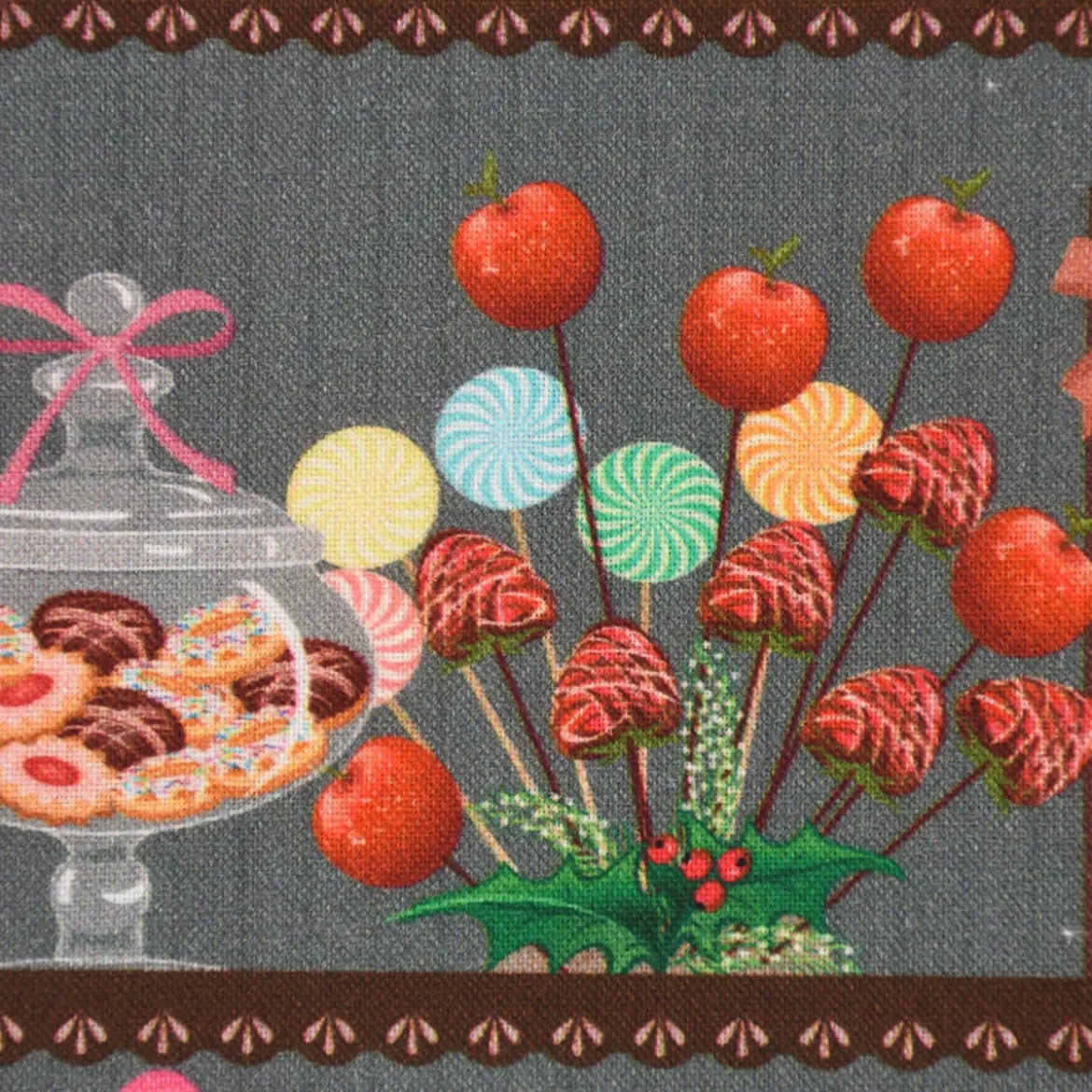 LeQuilt Patchworkstoff Baumwollstoff Popeline Süßigkeiten Leckereien im Regal 115cm Breite
