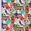 LeQuilt Patchworkstoff Baumwollstoff Popeline Waikiki Blumen Blätter Bus Surfbrett weiß bunt 115cm Breite