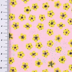 Lillestoff Bio Jersey Butterblumy Blumen Tupfen rosa gelb 1,5m Breite