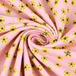 Lillestoff Bio Jersey Butterblumy Blumen Tupfen rosa gelb 1,5m Breite
