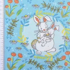 Lillestoff Bio-Jersey organic Jersey Buntes Glück Hase Blumen blau 1,5m Breite