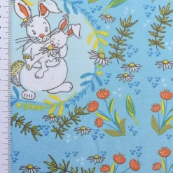 Lillestoff Bio-Jersey organic Jersey Buntes Glück Hase Blumen blau 1,5m Breite