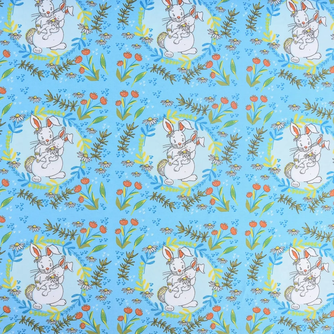 Lillestoff Bio-Jersey organic Jersey Buntes Glück Hase Blumen blau 1,5m Breite