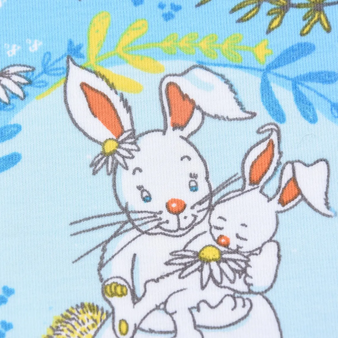 Lillestoff Bio-Jersey organic Jersey Buntes Glück Hase Blumen blau 1,5m Breite