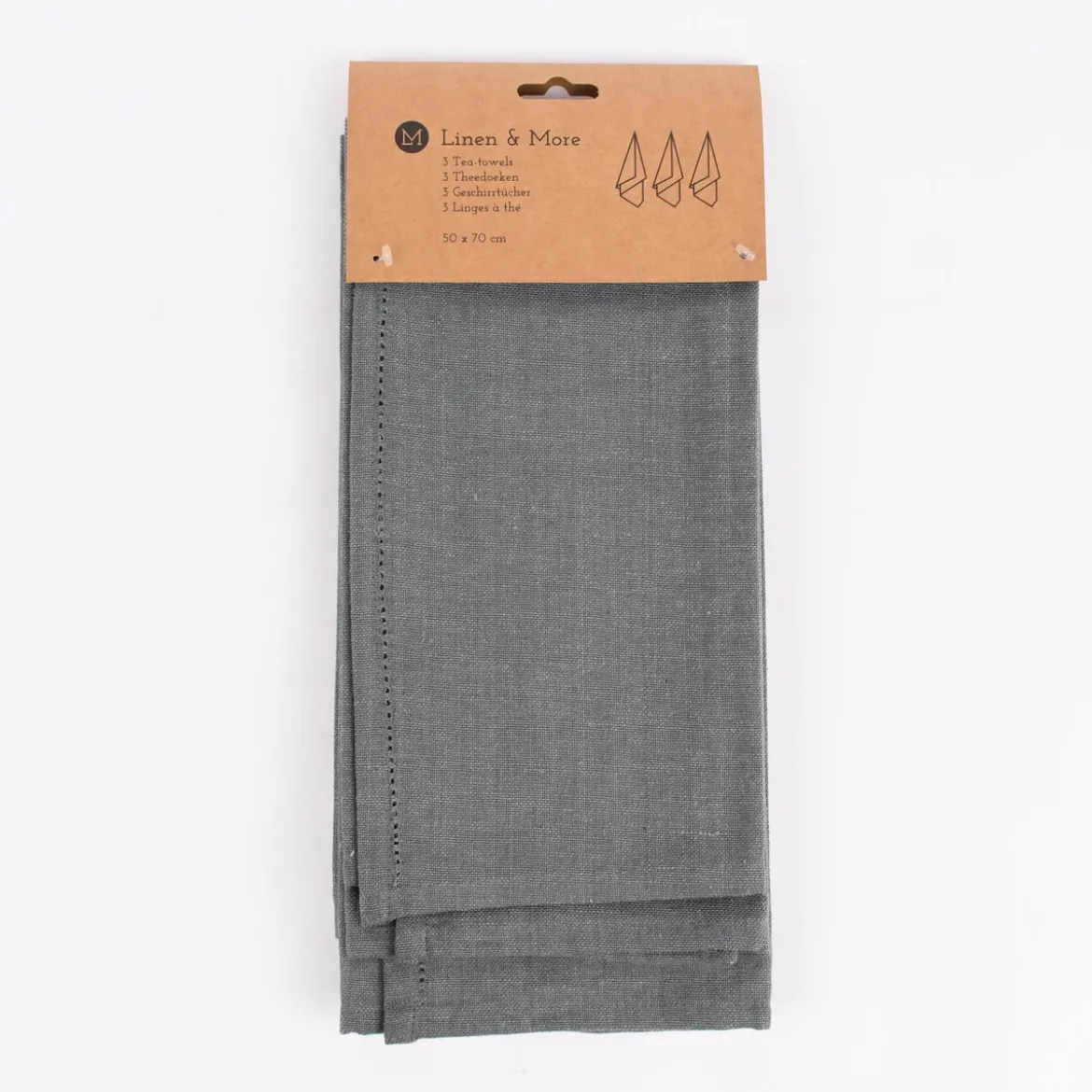 Linen & More 3er Set Geschirrtücher Indi einfarbig grau 50x70cm