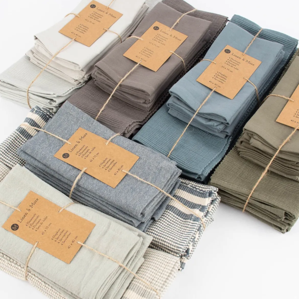 Linen & More Platzsets und Servietten Suzy Streifen 8er Set hellgrau creme