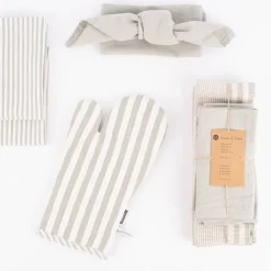 Linen & More Platzsets und Servietten Suzy Streifen 8er Set hellgrau creme