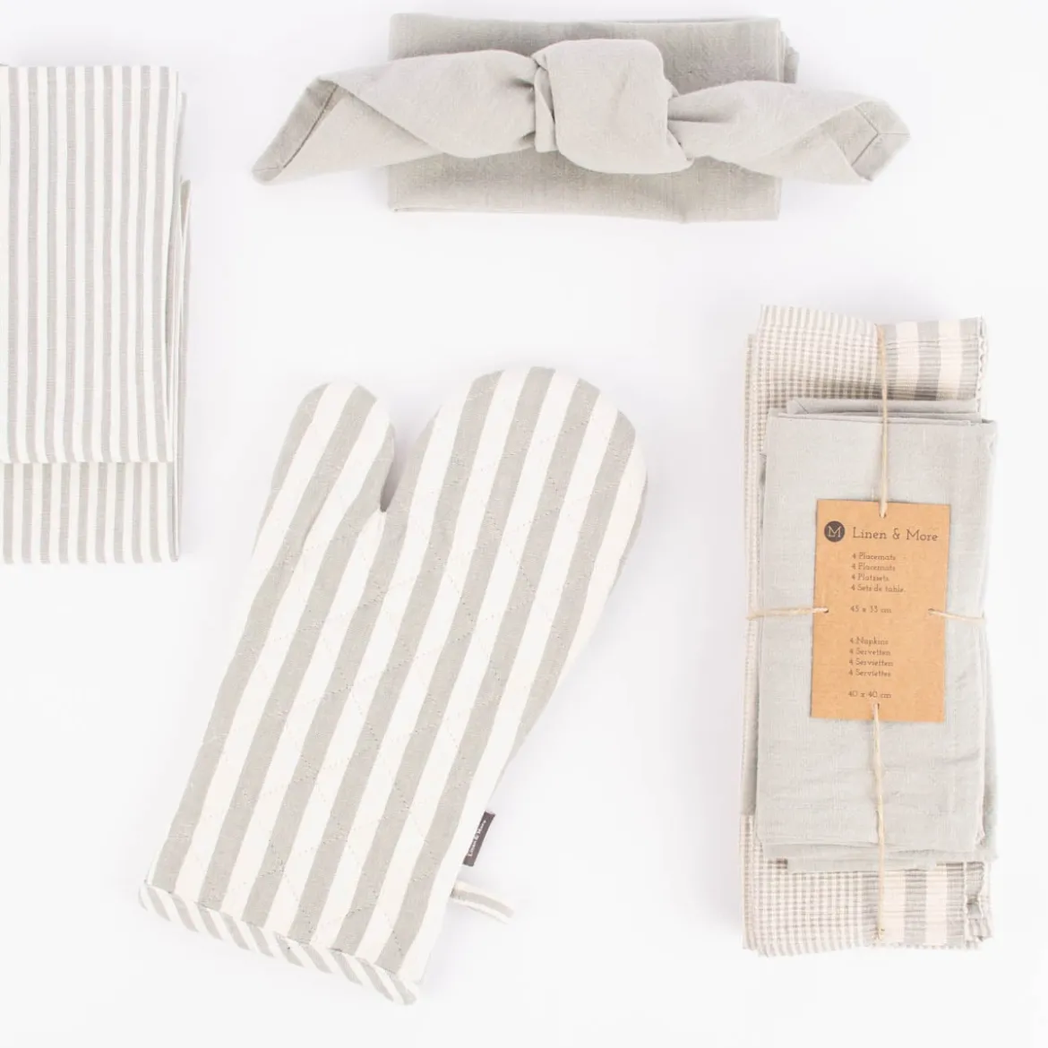 Linen & More Platzsets und Servietten Suzy Streifen 8er Set hellgrau creme