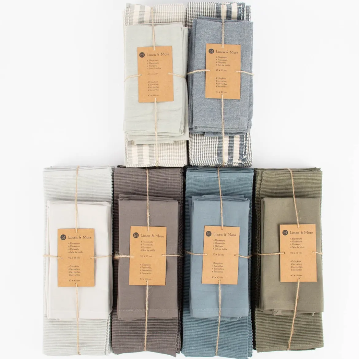 Linen & More Platzsets und Servietten Suzy Streifen 8er Set hellgrau creme