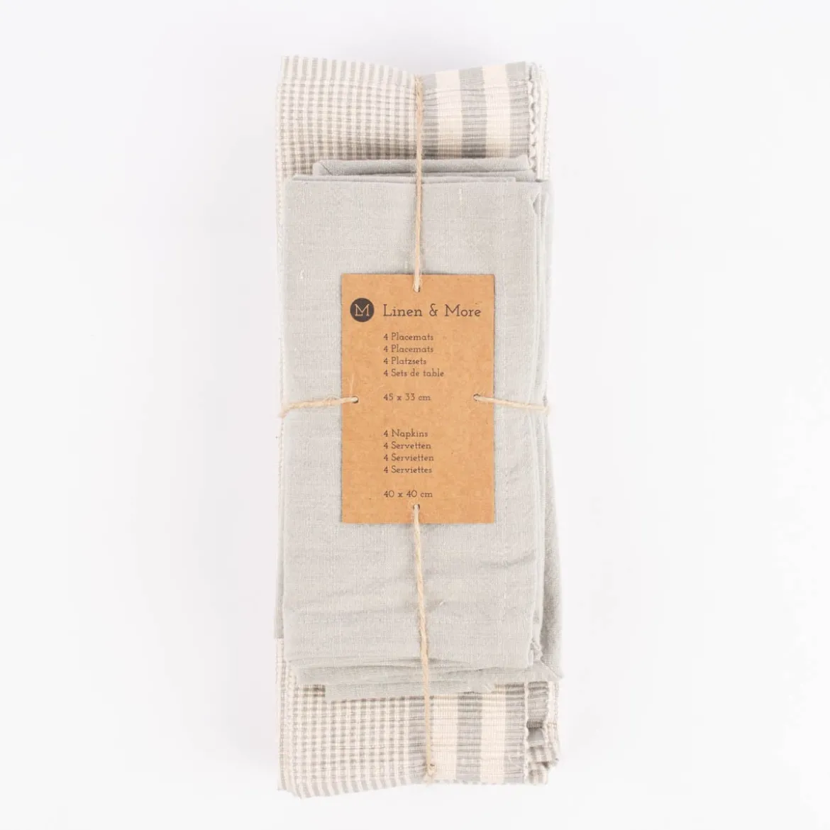 Linen & More Platzsets und Servietten Suzy Streifen 8er Set hellgrau creme