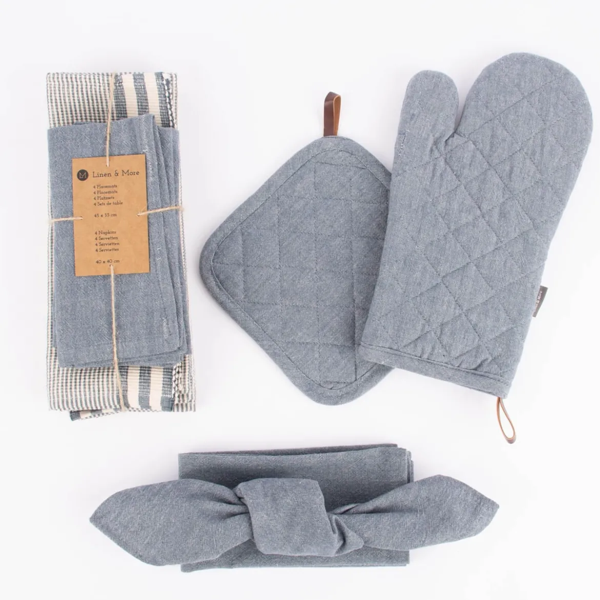 Linen & More Platzsets und Servietten Suzy Streifen 8er Set indigo blau creme