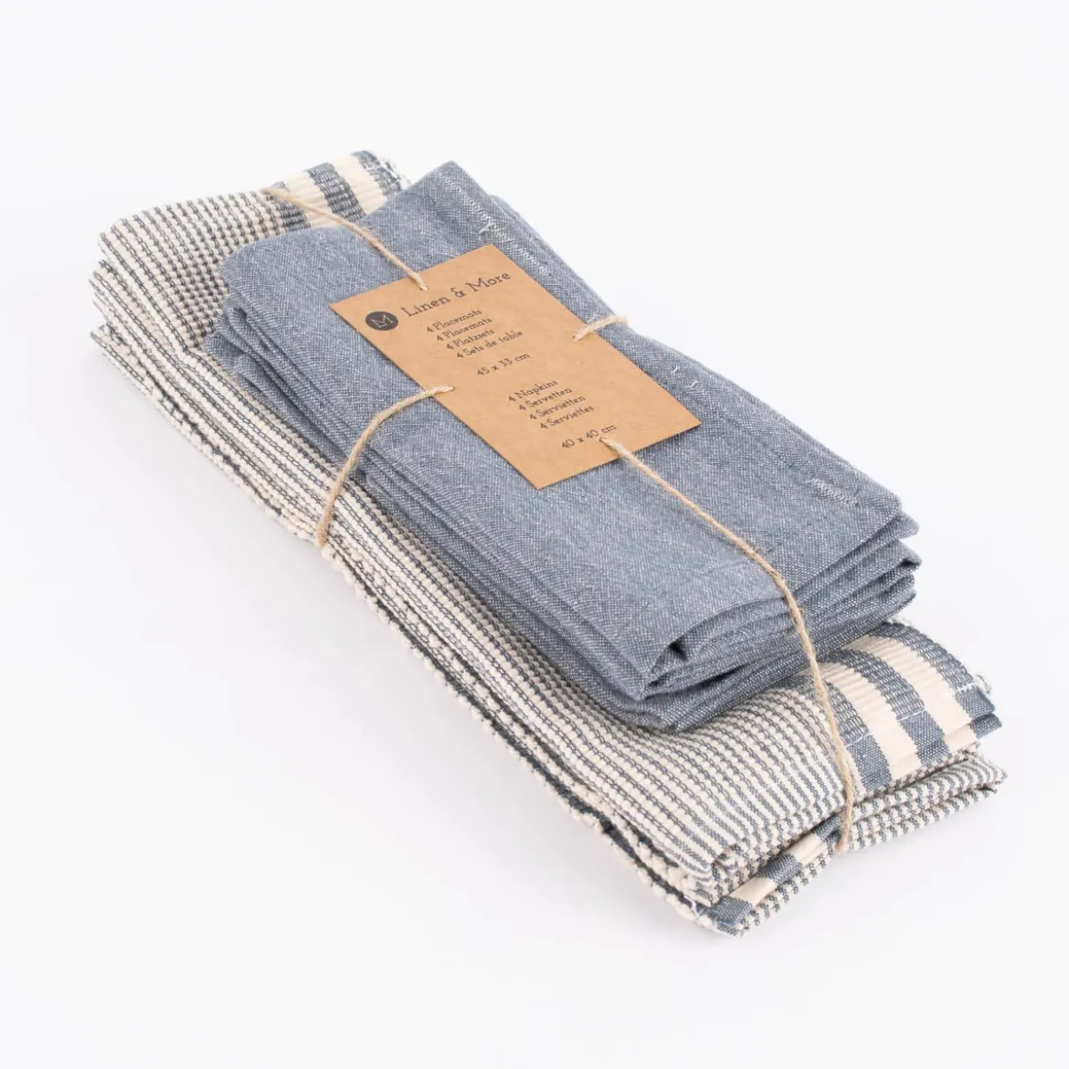 Linen & More Platzsets und Servietten Suzy Streifen 8er Set indigo blau creme