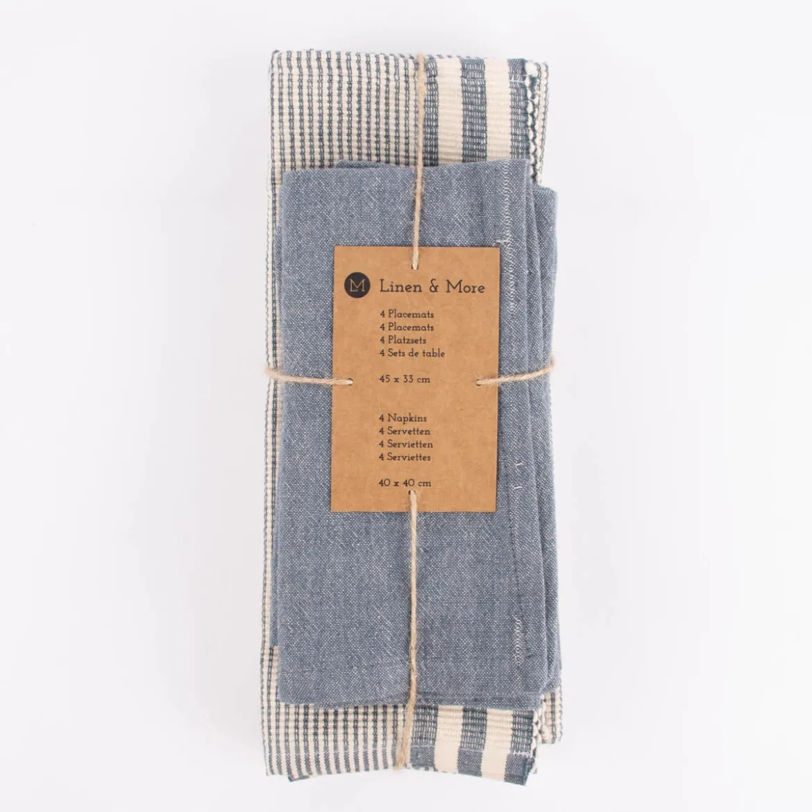 Linen & More Platzsets und Servietten Suzy Streifen 8er Set indigo blau creme
