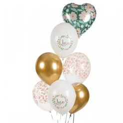 Luftballon Love Blumen weiß rosa goldfarbig 6 Stück