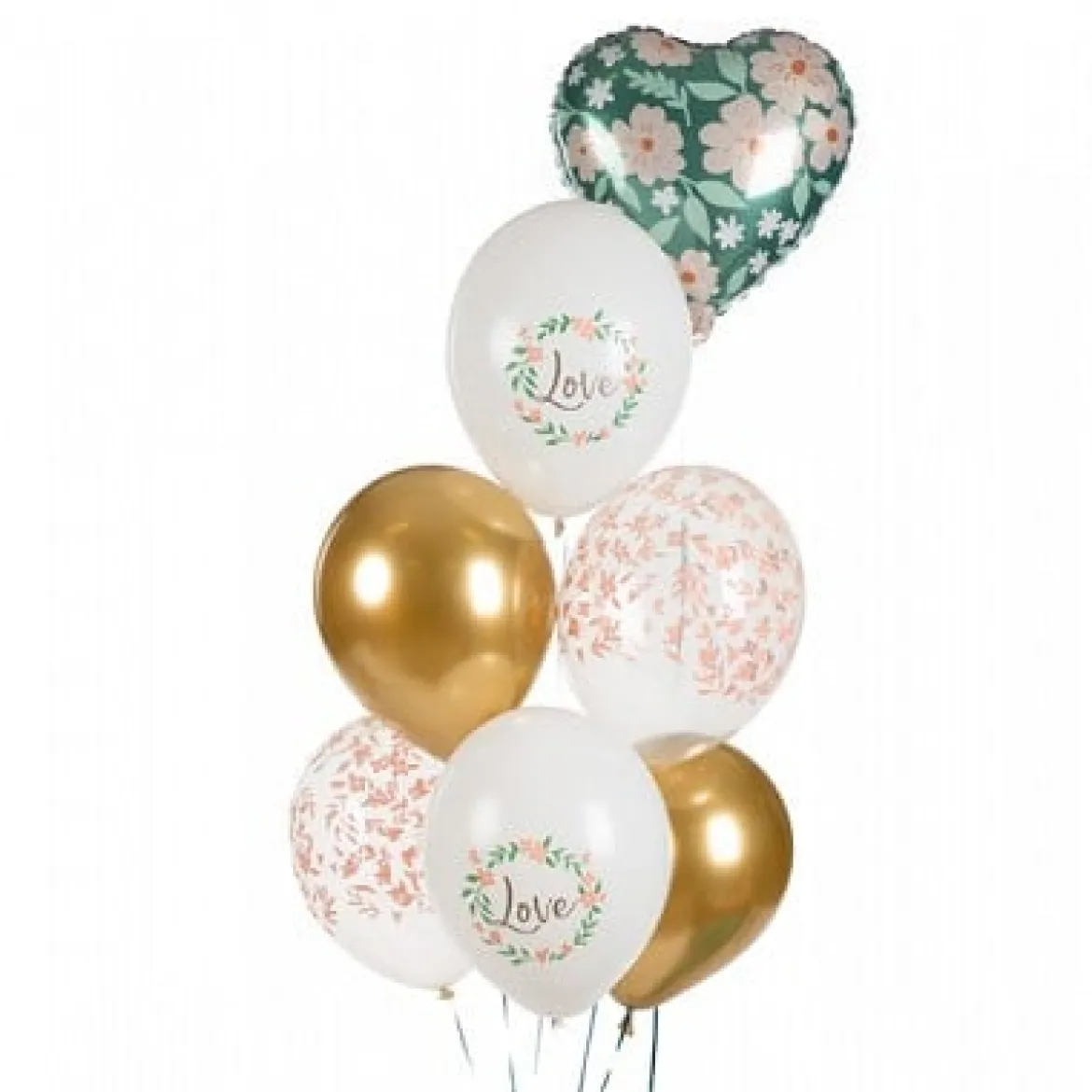 Luftballon Love Blumen weiß rosa goldfarbig 6 Stück