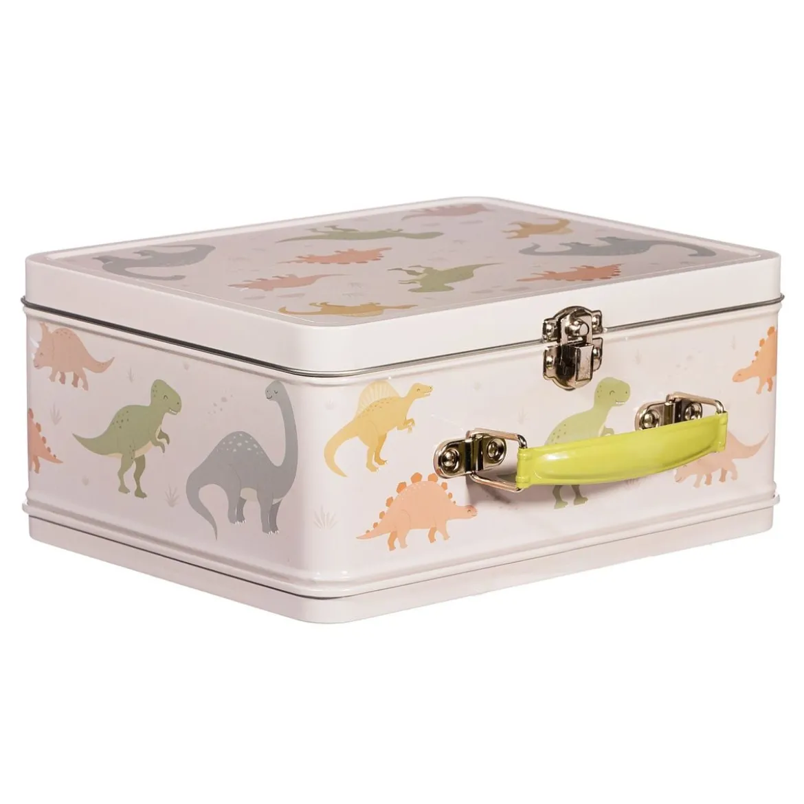 Lunchbox Koffer mit Dinos aus Metall beige bunt 22x17x10cm von Sass & Belle