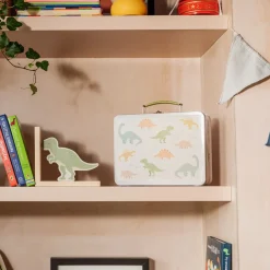 Lunchbox Koffer mit Dinos aus Metall beige bunt 22x17x10cm von Sass & Belle