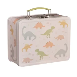 Lunchbox Koffer mit Dinos aus Metall beige bunt 22x17x10cm von Sass & Belle