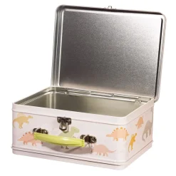 Lunchbox Koffer mit Dinos aus Metall beige bunt 22x17x10cm von Sass & Belle